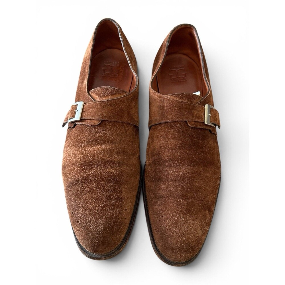 Gaziano and Girling Tobacco Brown Regency Suede Monk Strap Loafer Shoes 12.5 E
